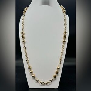 Northcrest Long  Gold Tone Link Chain W/Gold Bead Stations